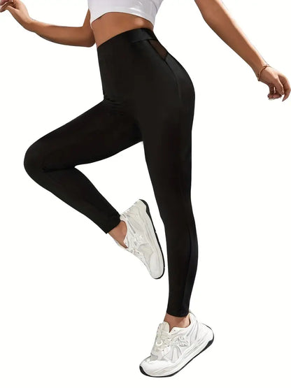 Women's Spring & Summer Clothing: Contrast Mesh Skinny Leggings with Casual Solid Color Elastic Waist!