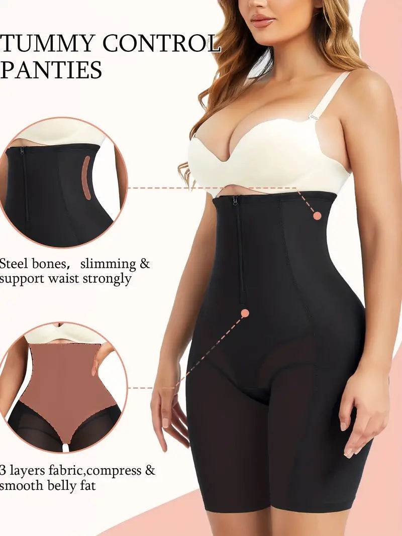 High Waist Zipper Shaping Shorts, Tummy Control Compression Butt Lifting Shorts, Women's Underwear & Shapewear