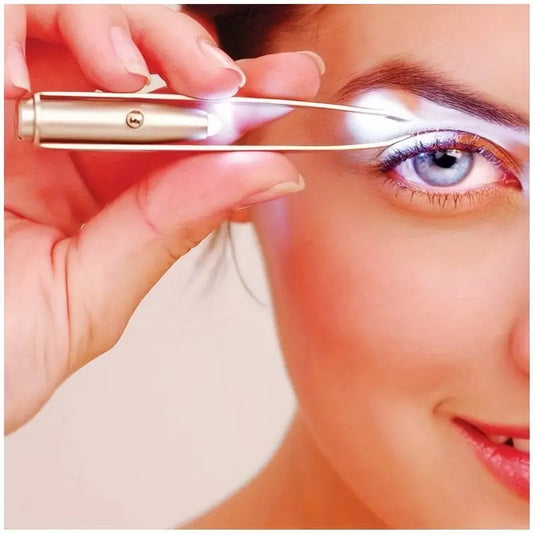 LED-Illuminated Portable Stainless Steel Eyebrow Tweezer for Precise Hair Removal and Makeup Application