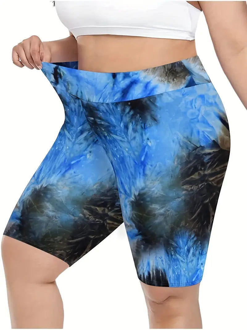 Women's Plus Size Tie Dye High Rise Hip Lifting Breathable Sports Shorts - Get Ready to Work Out in Style!