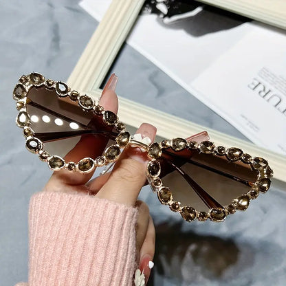 Bling Rhinestone Cat Eye Sunglasses For Women Men Y2K Decorative Mirrored Glasses For Costume Party Prom