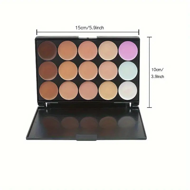 15-color Concealer Palette Waterproof Foundation To Cover Facial Acne Marks, Dark Circles, Freckles, Scars, Isolation, Brightening And Contouring With Beauty Egg Brush