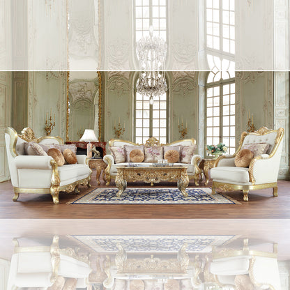 3pc Sofa Set Living Room Set in Metallic Antique Gold