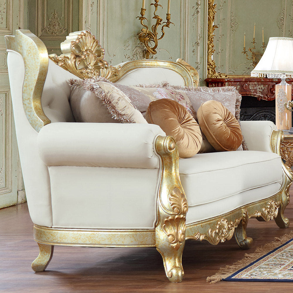 3pc Sofa Set Living Room Set in Metallic Antique Gold