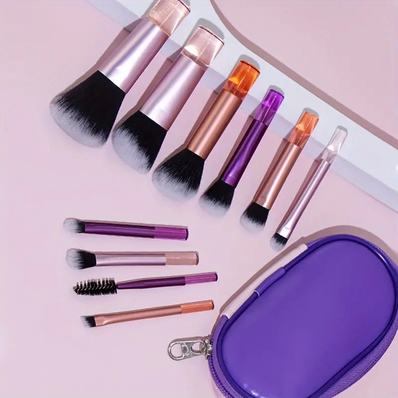 10pcs Mini Portable Fairy Crystal Transparent Handle Makeup Brushes Kit With Storage Bag Set Soft Eye Full Set Of Makeup Brush Tools For Travel Or On The Go