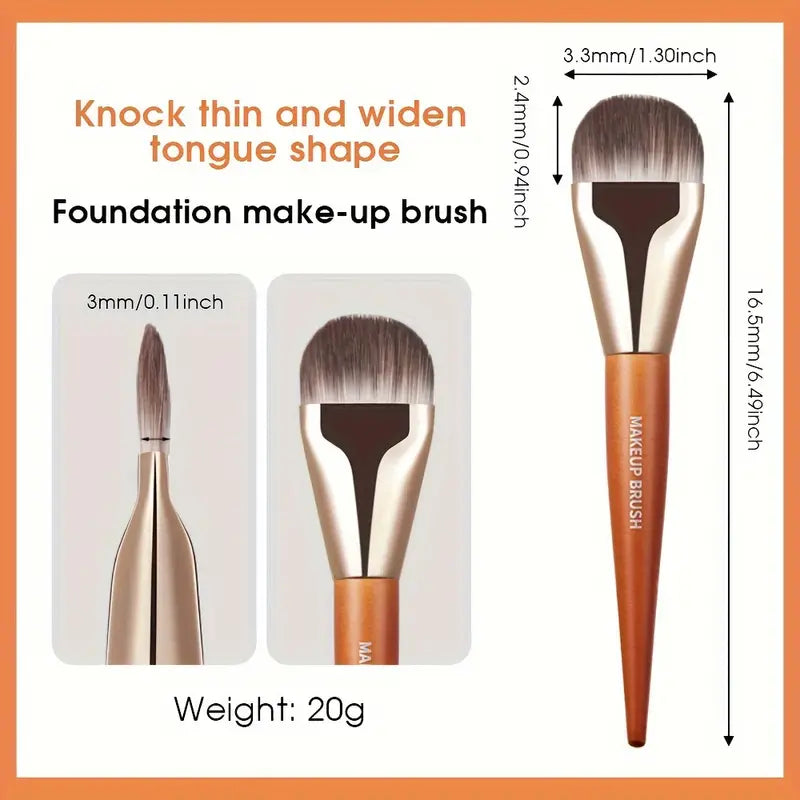 Hypoallergenic Ultra-Thin Broad Tongue Foundation Brush for All Skin Types - High-density Nylon Bristles for Seamless Coverage, Ergonomic Wooden Handle