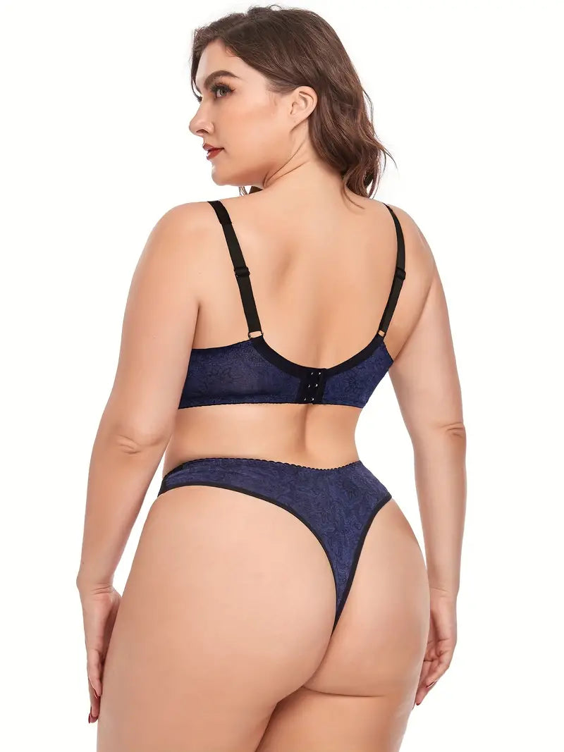 Flaunt Your Curves in This Sexy Plus Size Lingerie Set - Bra & Thong Included!