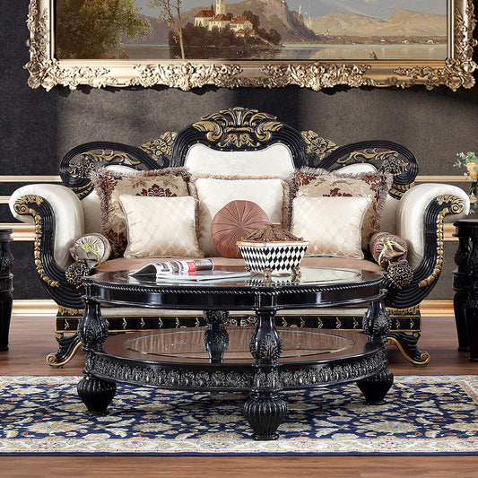 Sofa in SM Black Enamel / Antique Gold / Silver Accents