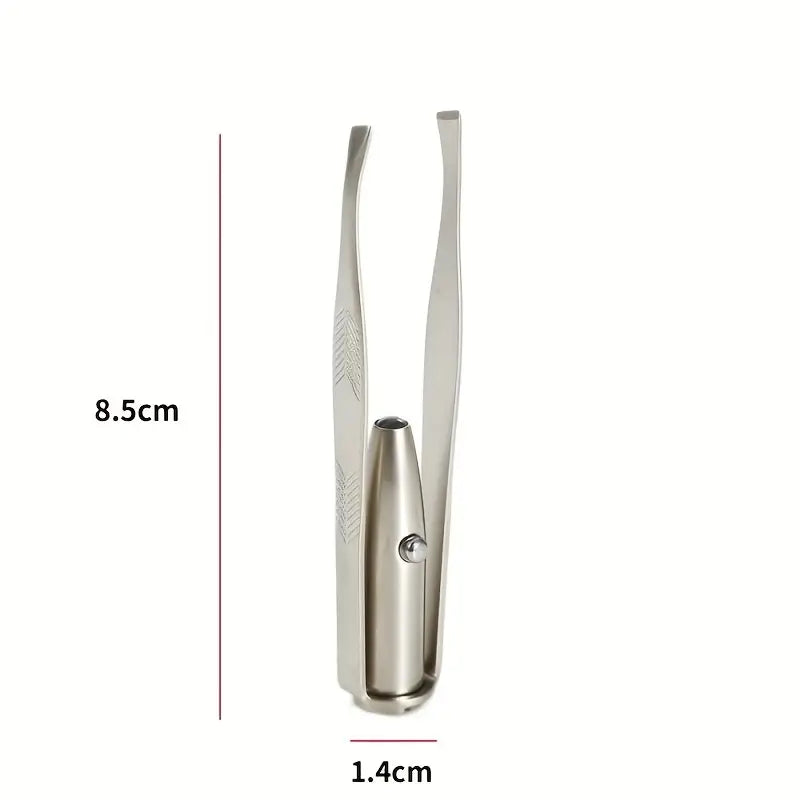 LED-Illuminated Portable Stainless Steel Eyebrow Tweezer for Precise Hair Removal and Makeup Application