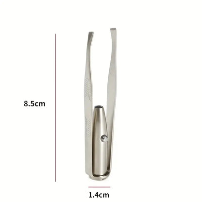 LED-Illuminated Portable Stainless Steel Eyebrow Tweezer for Precise Hair Removal and Makeup Application