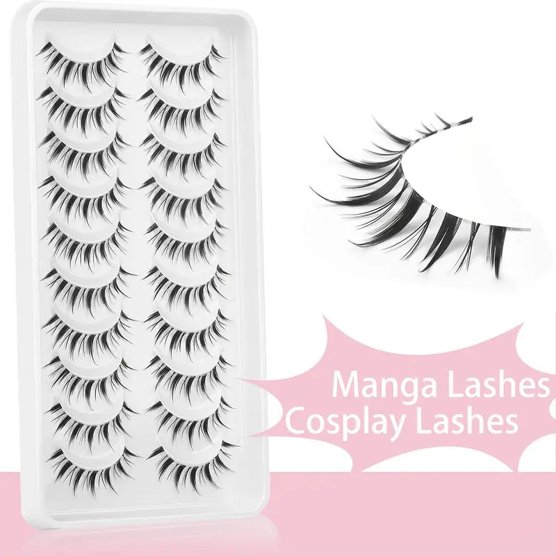 Anime & Cosplay 10-Pair False Eyelashes - Asian Style, Natural C Curl 13-15mm, Cat Eye & Wispy