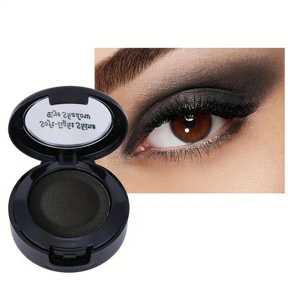 Monochrome Black Eyeshadow Powder, Black Smokey Makeup For Festival And Stage, Pearly Brightening Glitter Shimmer Contouring Eyeshadow, Double Decked With Brush