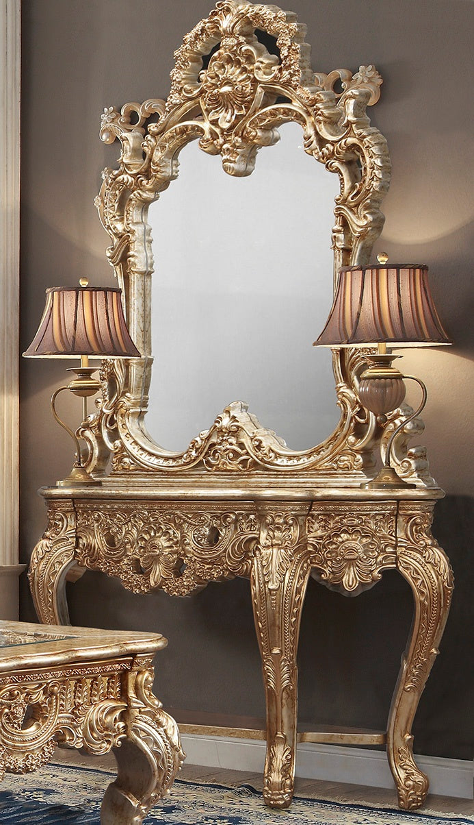 Console Table in Champagne Metallic Gold & Silver Blend