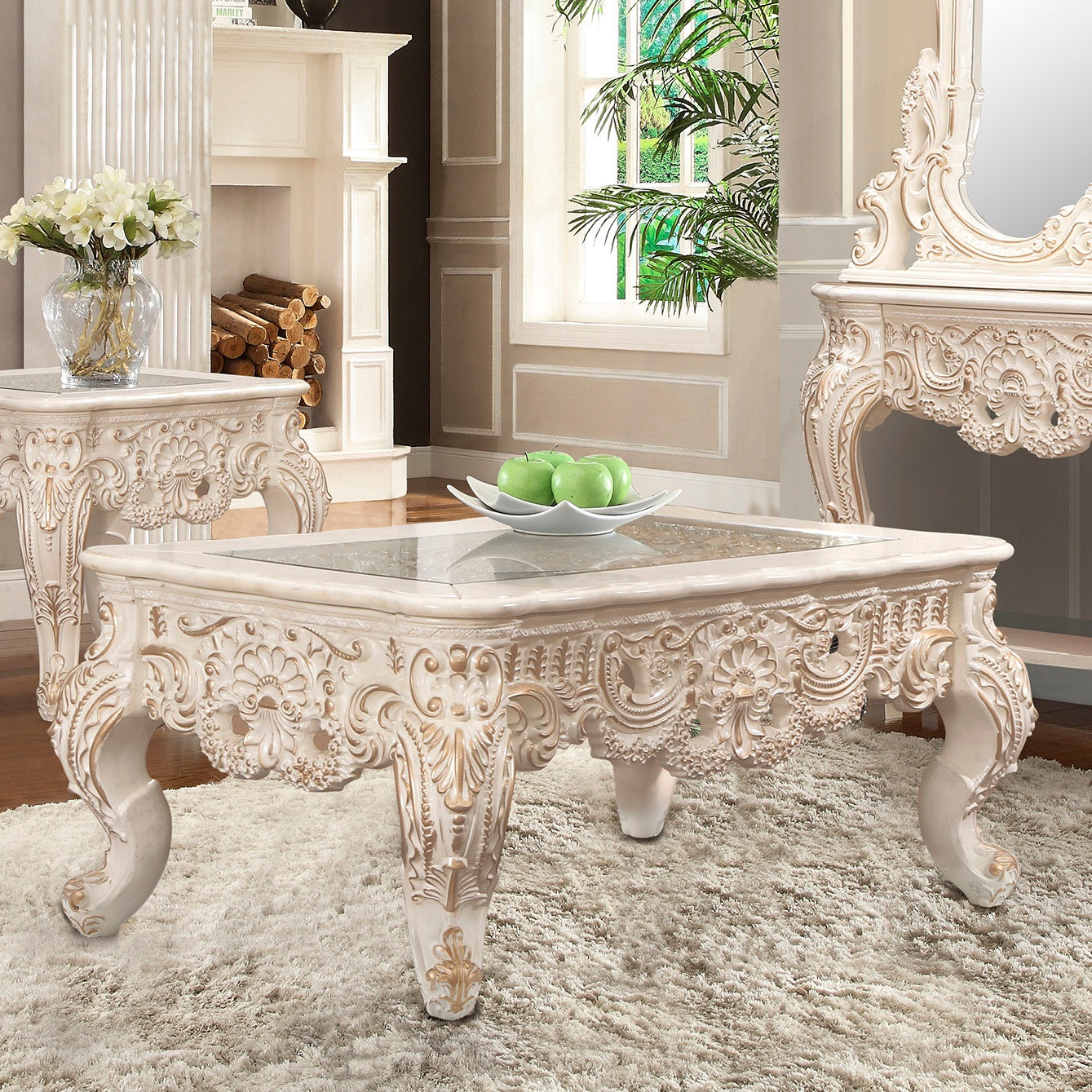 Coffee Table in Ivory with Metallic Gold Highlights