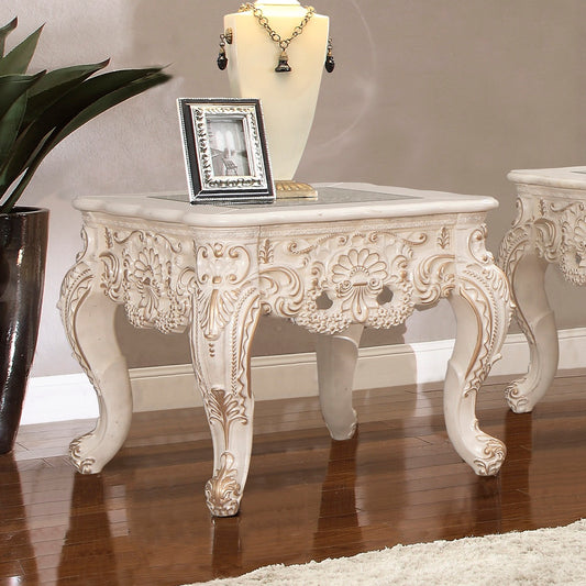 End Table in Ivory with Metallic Gold Highlights