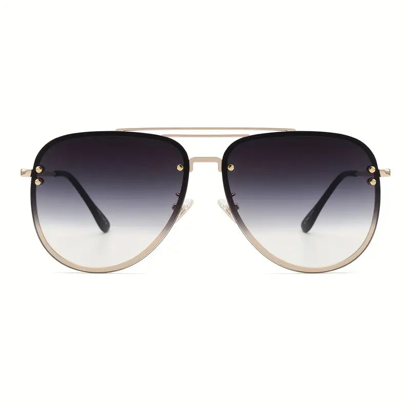 OUWEN Oversized Aviator Sunglasses For Women, Trendy Golden Frame Gradient Lens Sun Glasses 65mm 87247E