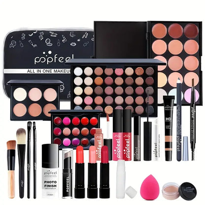 POPFEEL Complete Makeup Set - 24pcs -Warm Brown Tone Lip, Eye & Face Makeup, in Long-lasting Paste Form, Ideal Gift for Women & Girls