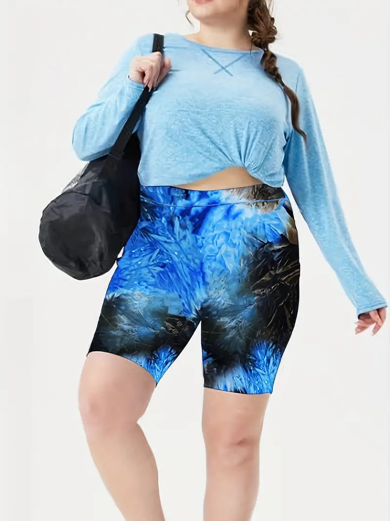 Women's Plus Size Tie Dye High Rise Hip Lifting Breathable Sports Shorts - Get Ready to Work Out in Style!