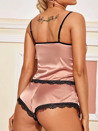 Look Sexy & Feel Comfy: Valentine's Day Lace Trim Sleepwear Set for Women