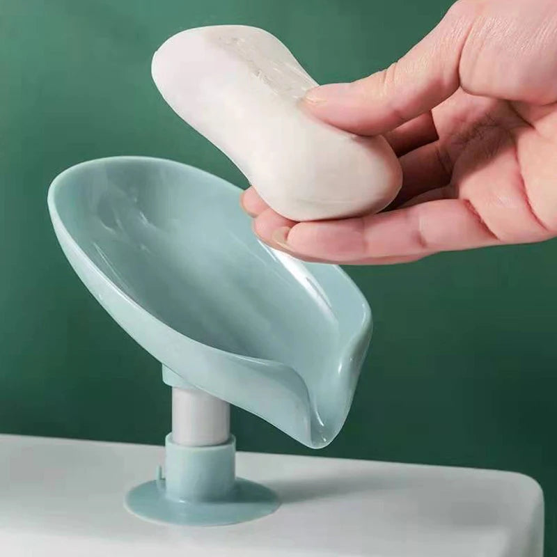 Leaf Shape Soap Holder Soap Box Non-slip Drain Soap Dish With Suction Cup Sponge Bar Soap Tray Bathroom Accessories