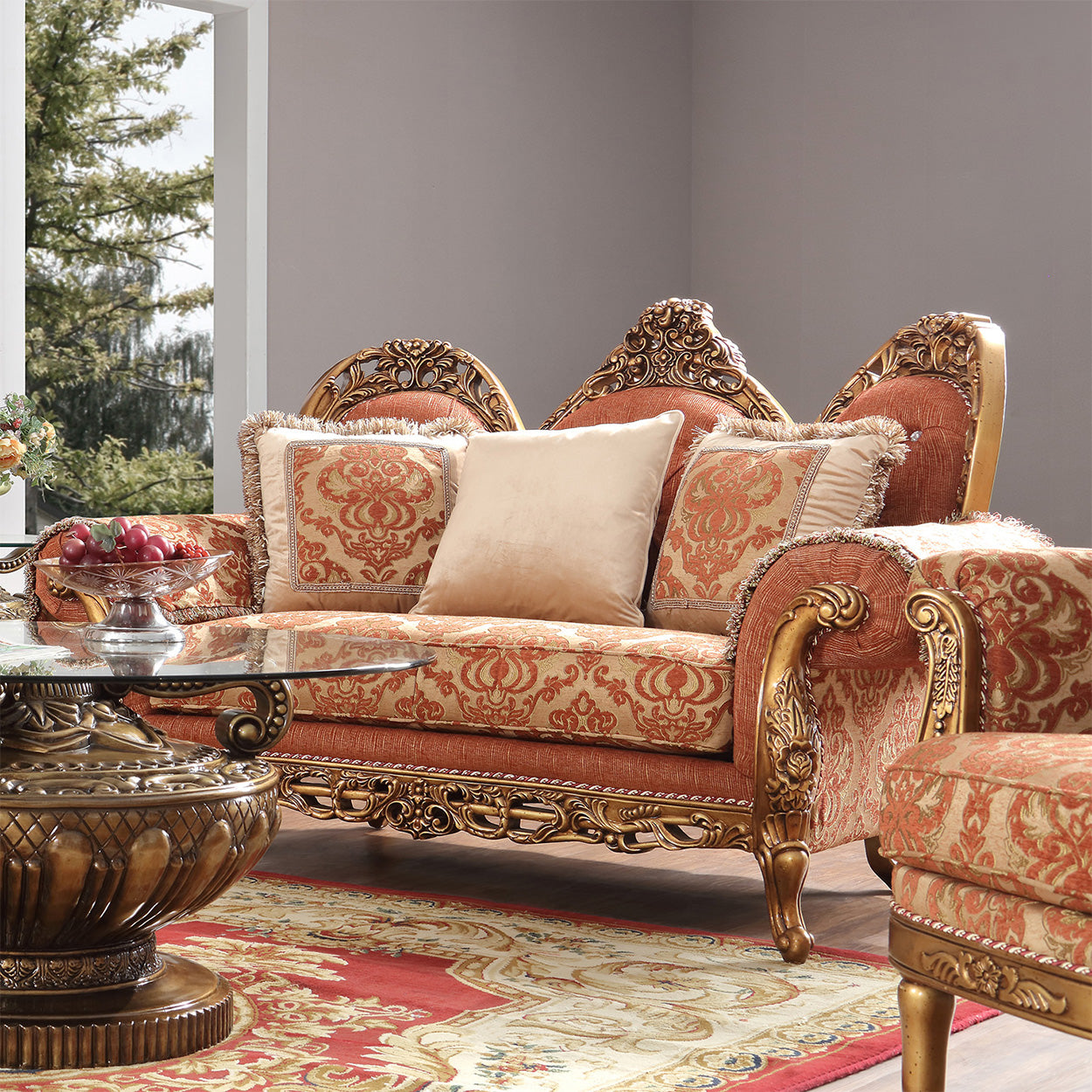 3PC SOFA SET Living Room Set in Perfect Brown and Gold