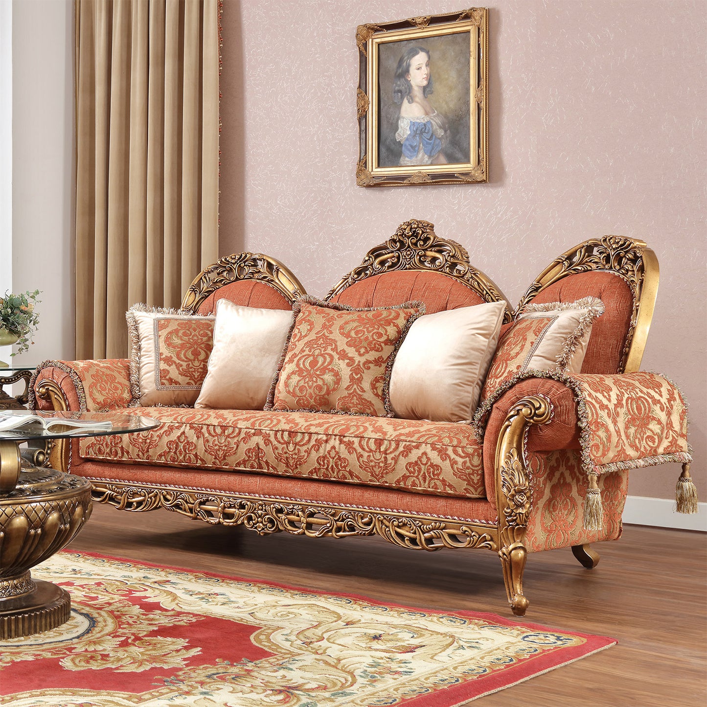 3PC SOFA SET Living Room Set in Perfect Brown and Gold