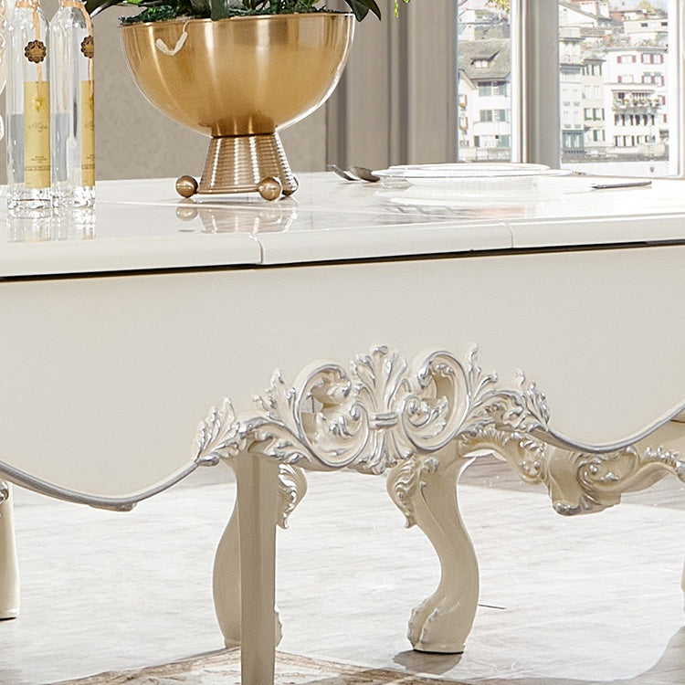 Dining Table in Antique White and Metallic Silver Highlights