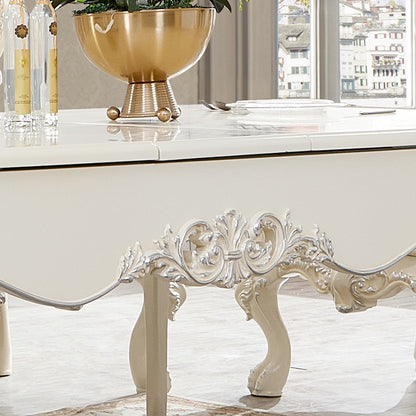 Dining Table in Antique White and Metallic Silver Highlights