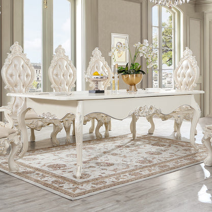 Dining Table in Antique White and Metallic Silver Highlights