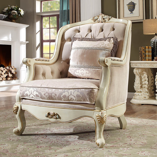 Chair in Newberry II (Cream) with Metallic Gold Details