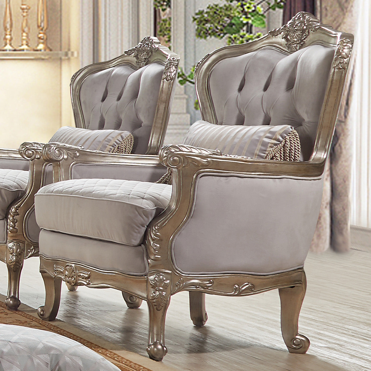 3pc Sofa Set Living Room Set in Antique Silver