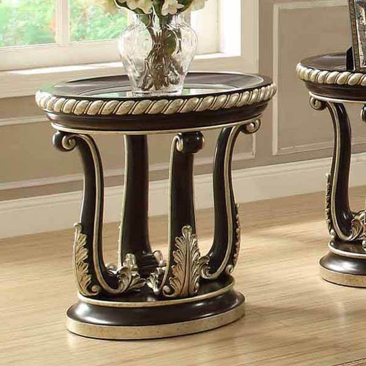 End Table in Brown Cherry & Metallic Antique Gold