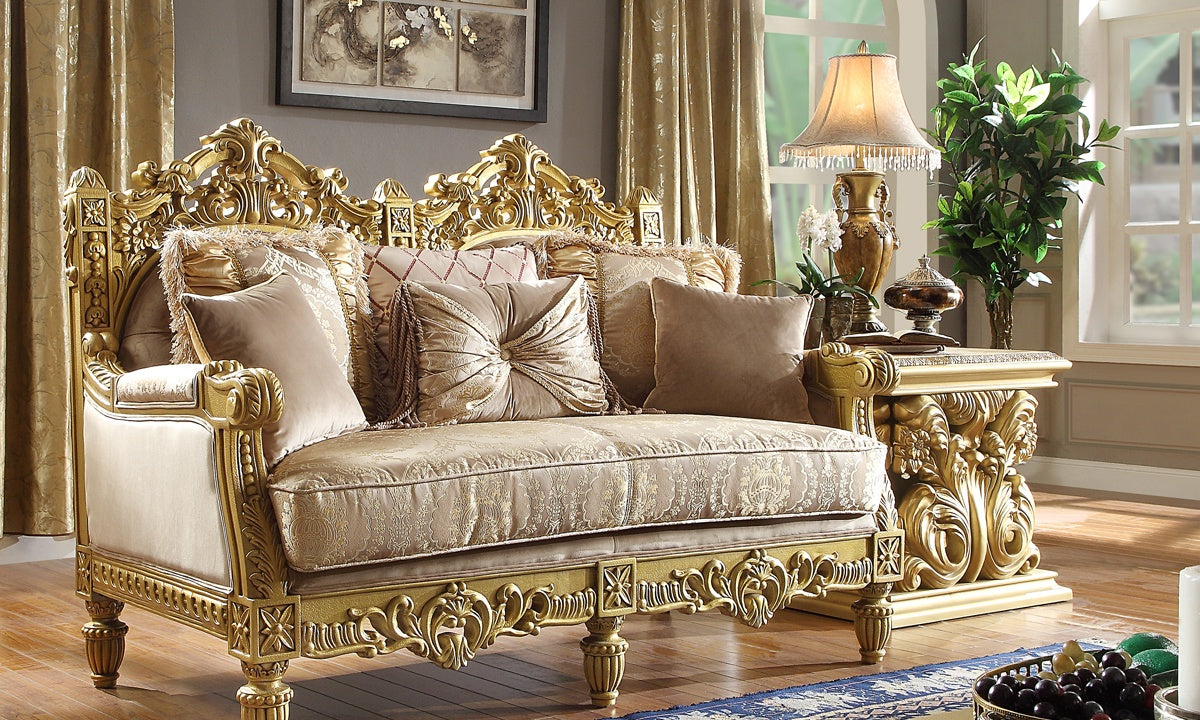 3pc Sofa Set Living Room Set in Metallic Bright Gold