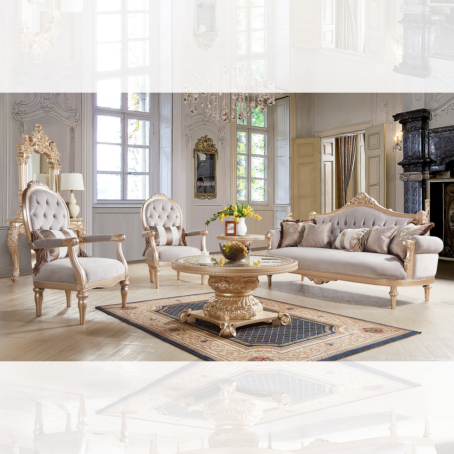 3pc Salon Sofa Set Living Room Set in Gold