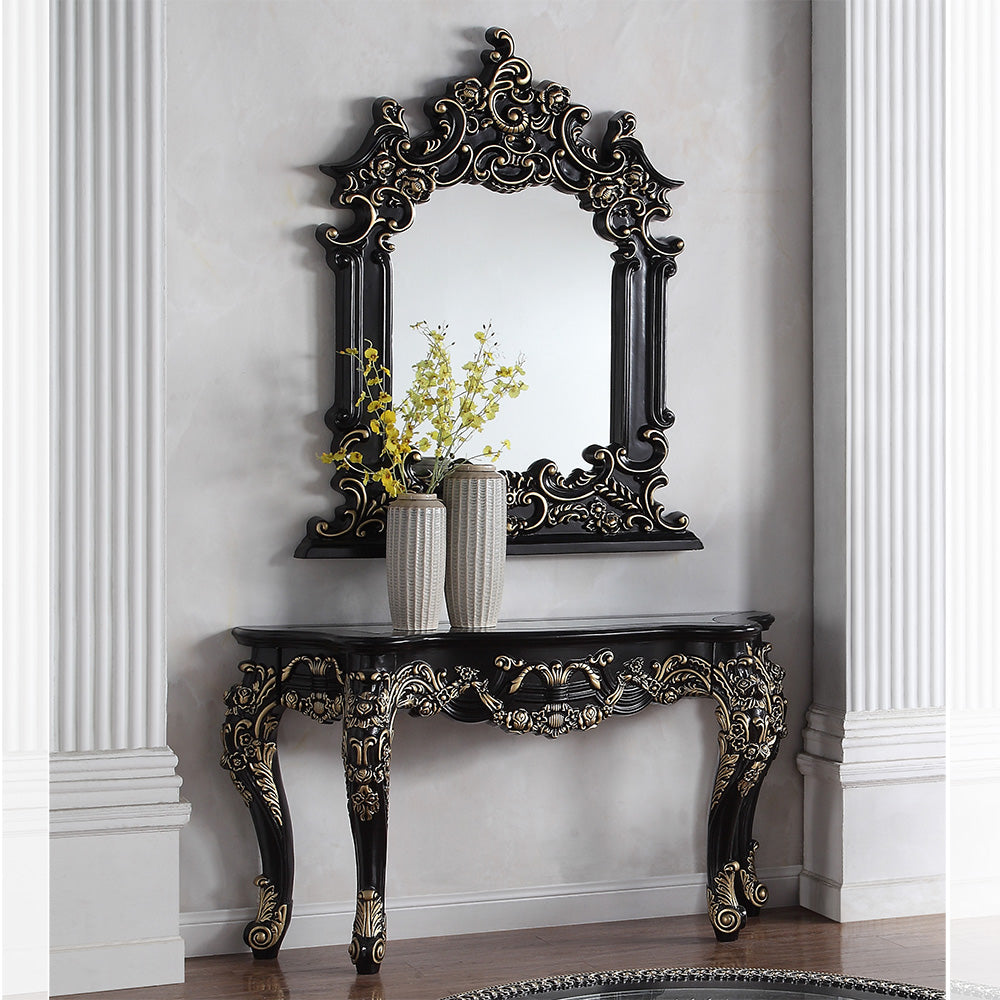 Console Table in Ebony Black with Antique Gold