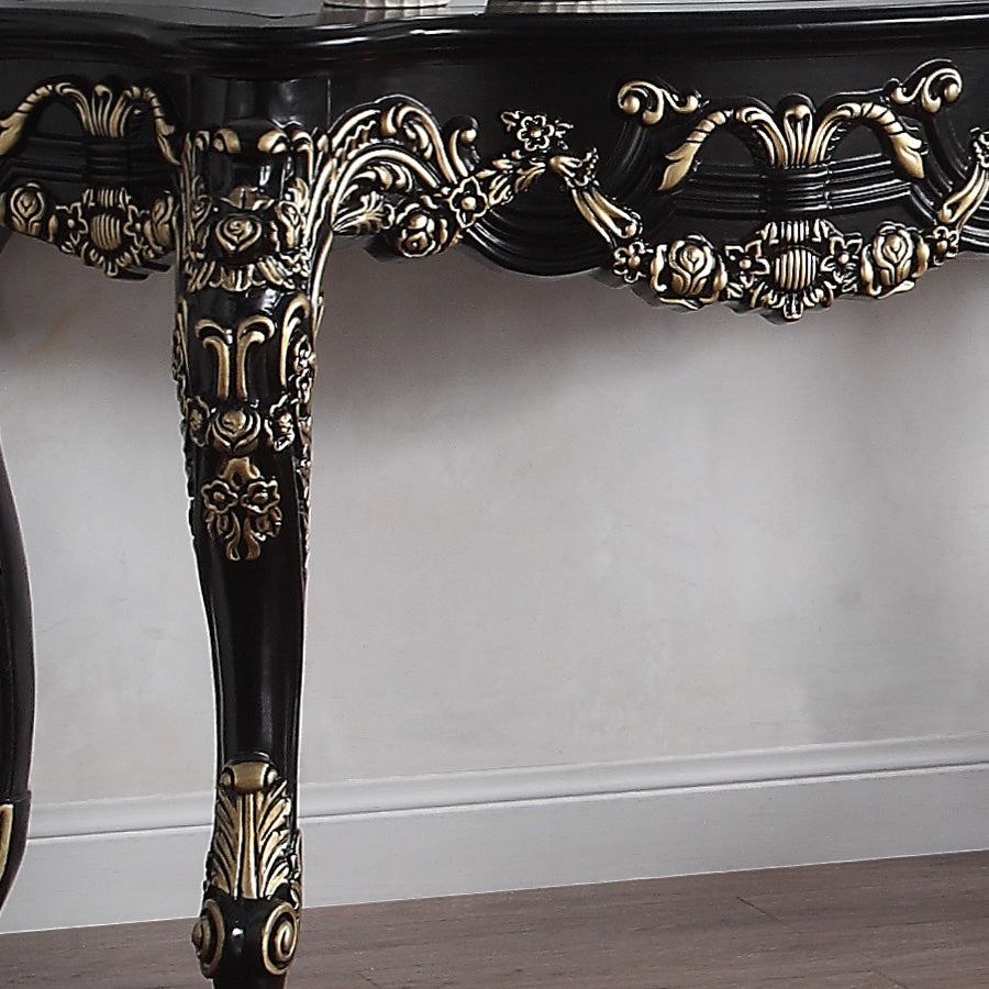 Console Table in Ebony Black with Antique Gold