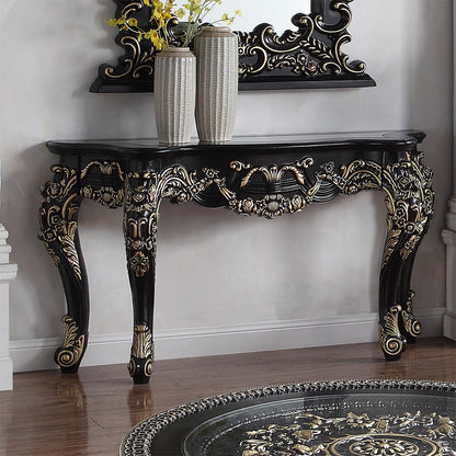 Console Table in Ebony Black with Antique Gold