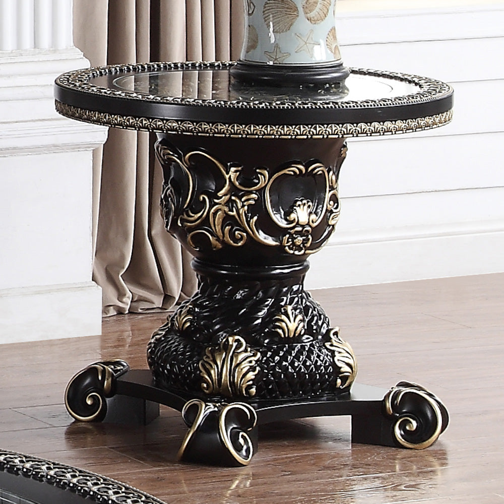 End Table in Ebony Black with Antique Gold