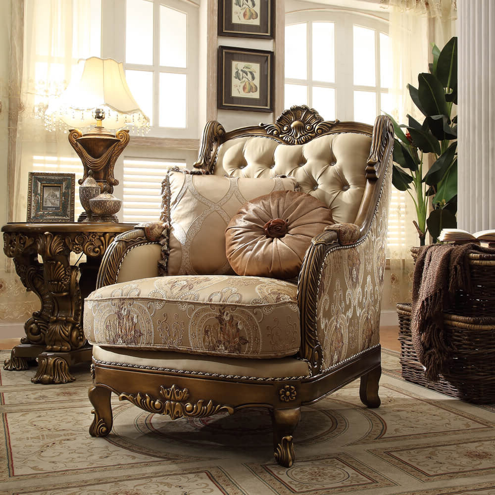 3PC SOFA SET Living Room Set in Metallic Antique Gold and Perfect Brown