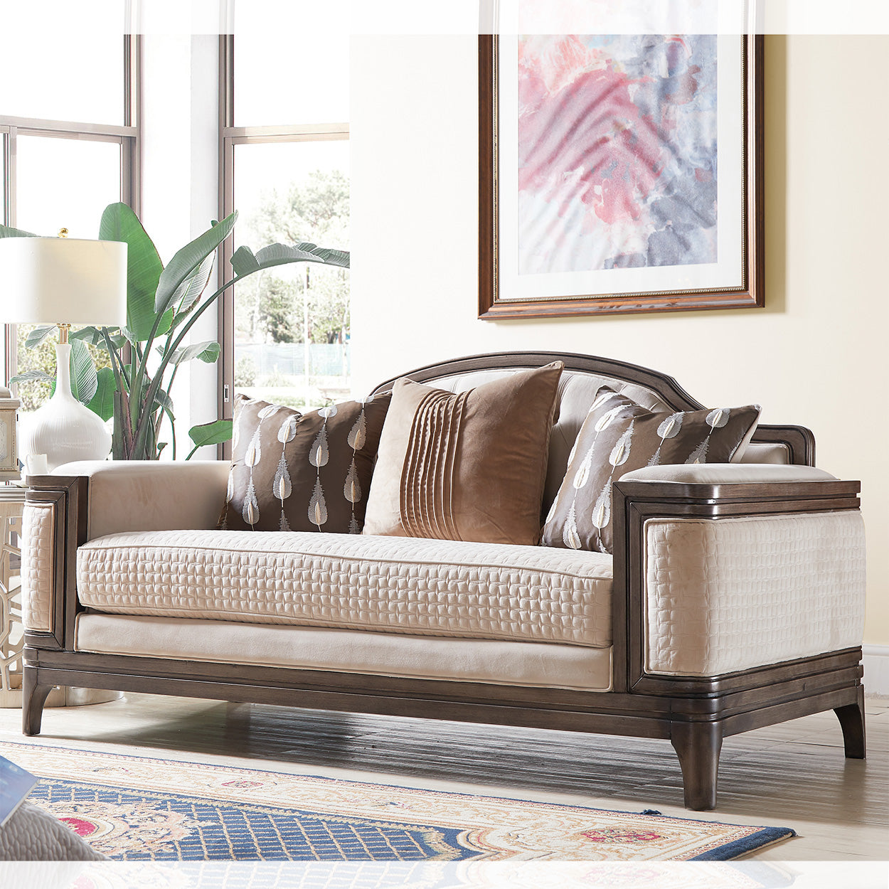 3pc Sofa Set Living Room Set in Beige and Perfect Brown