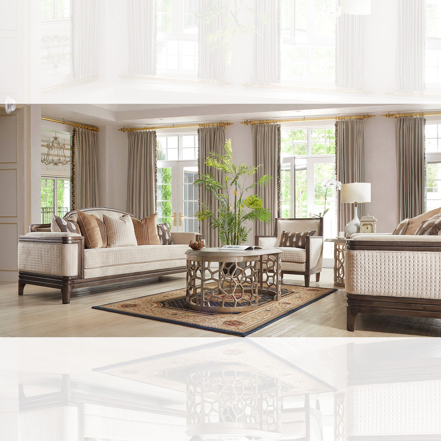 3pc Sofa Set Living Room Set in Beige and Perfect Brown