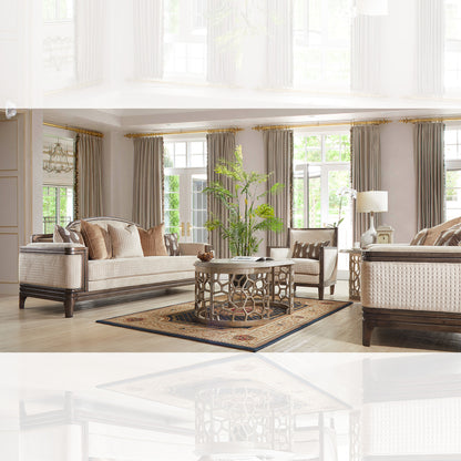 3pc Sofa Set Living Room Set in Beige and Perfect Brown