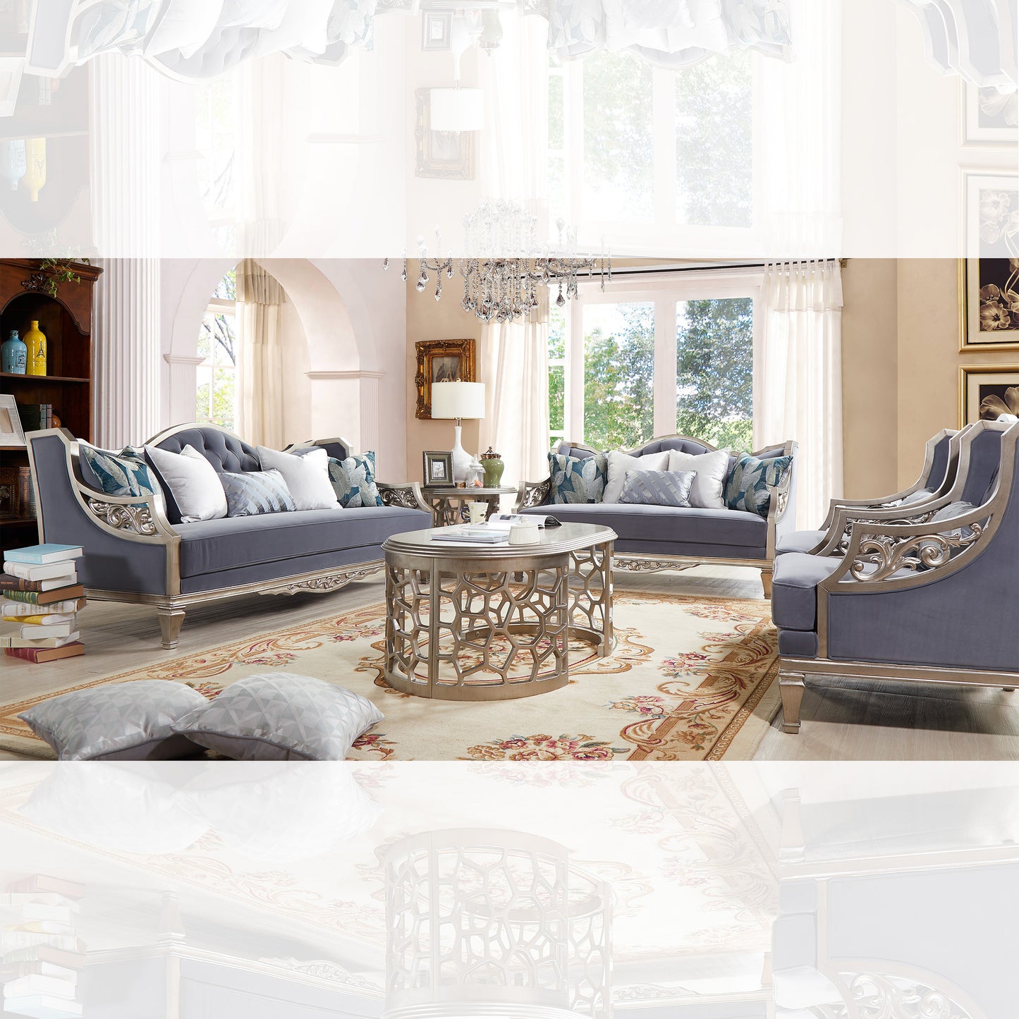 3pc Sofa Set Living Room Set in Silver