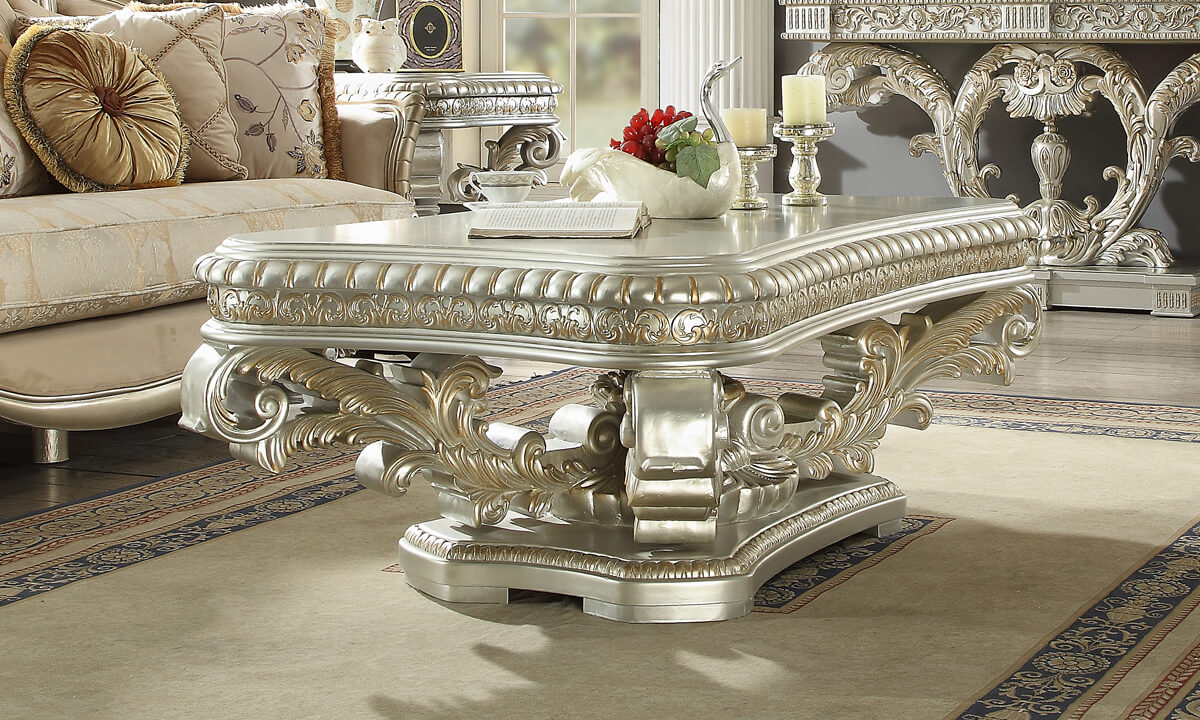 Coffee Table in Metallic Silver Finish with gold highlights