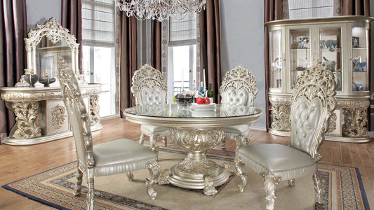 5pc Round Dining Table Set in Metallic Silver