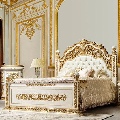 Eastern King Bed in Antique White and Gold