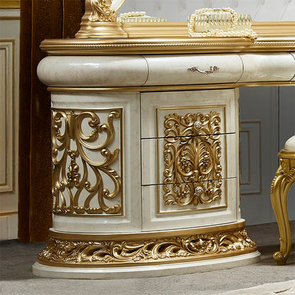 Vanity Dresser in Antique White and Gold