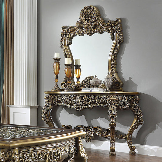 Console Table in Perfect Brown with Metallic Antique Gold