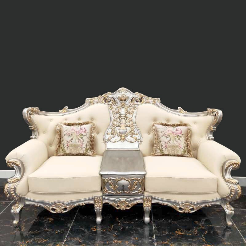 Sofa in Metallic Silver with Antique Gold Highlights