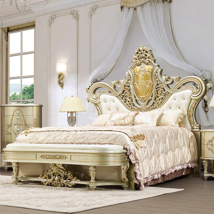 Eastern King Bed in Antique White and Gold